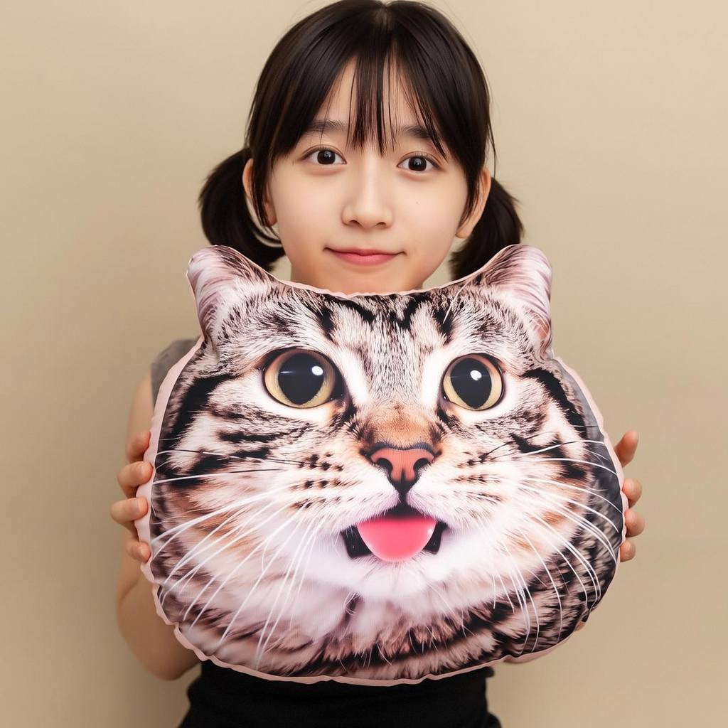 Customized cat plush pillow - printing effect